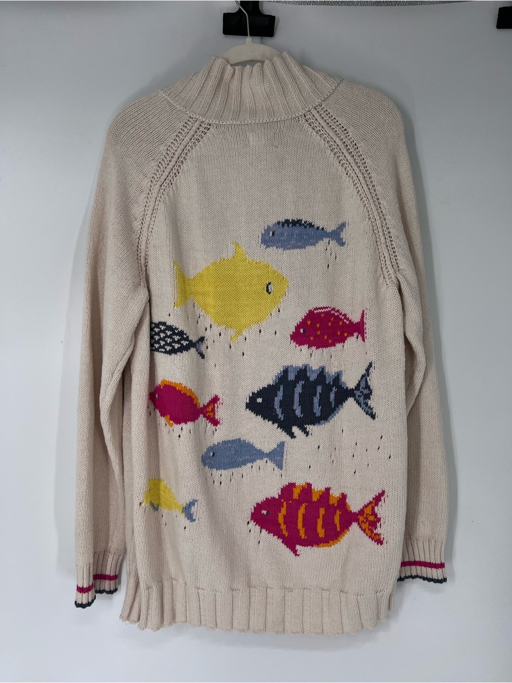 Pilcro Cream Full Zip Colorful Fish Motif Cotton Nautical Lake Cardigan Sweater - Picture 7 of 7